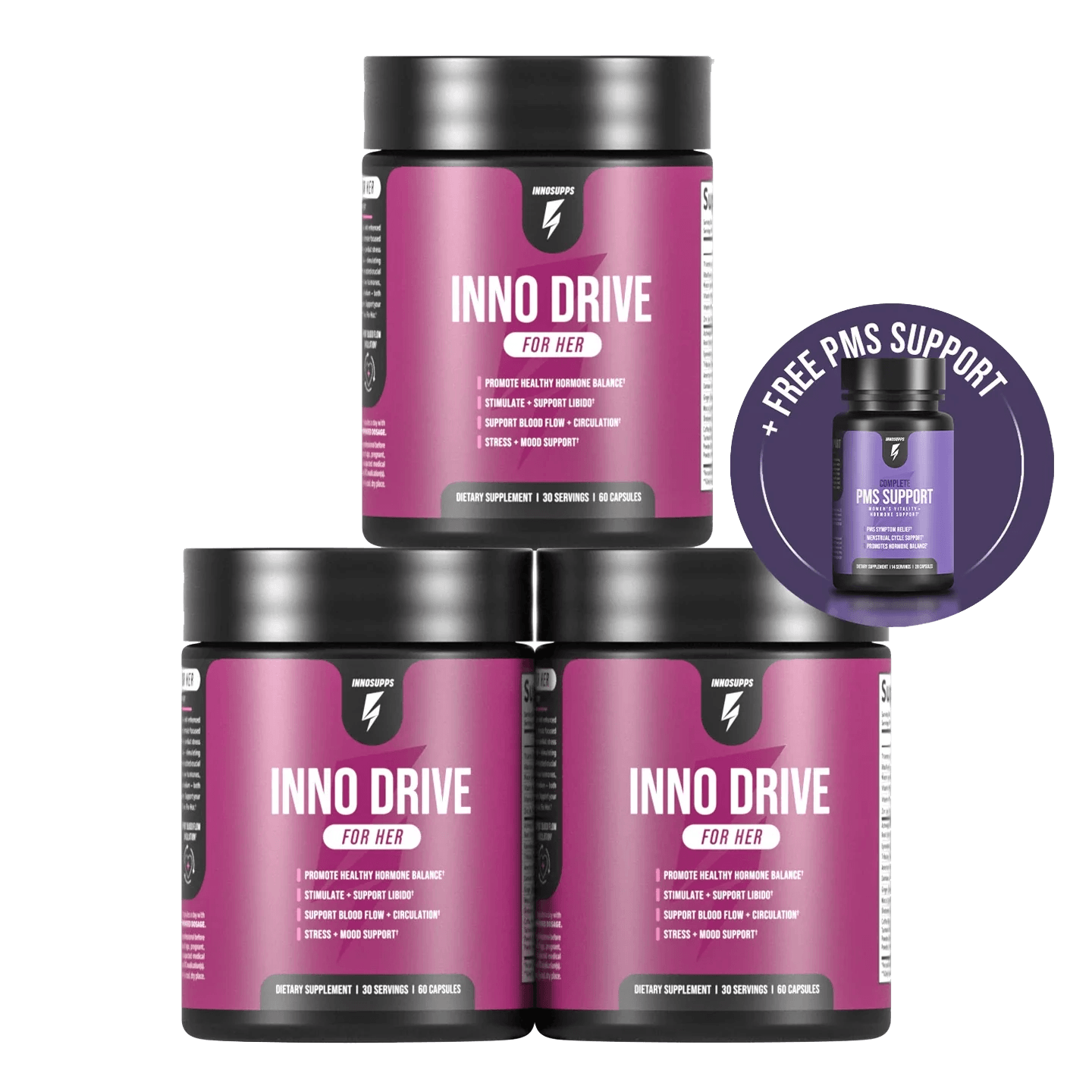 3 Bottles of Inno Drive: For Her + 1 FREE PMS Support