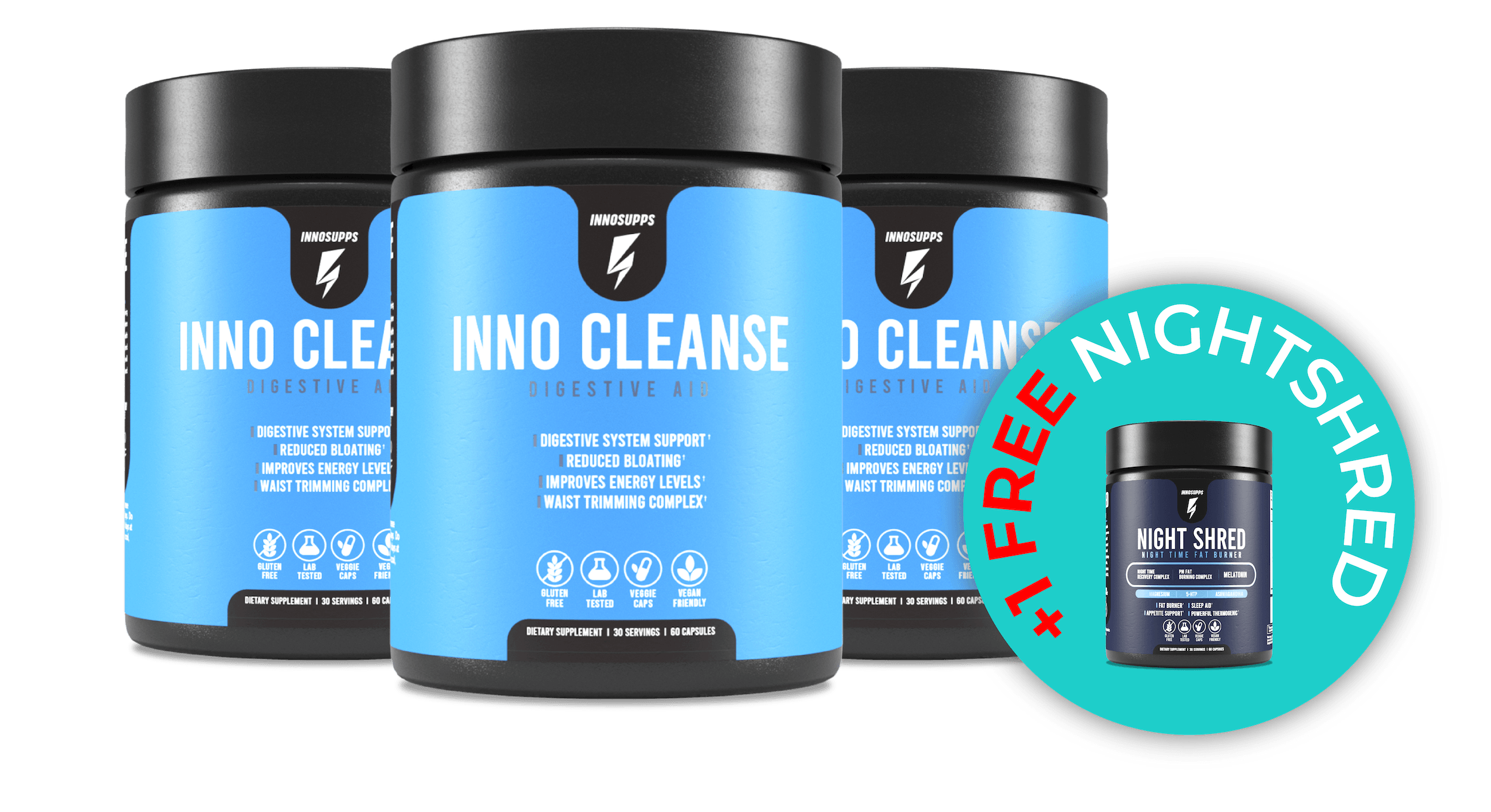 3 Bottles of Inno Cleanse + 1 FREE Night Shred