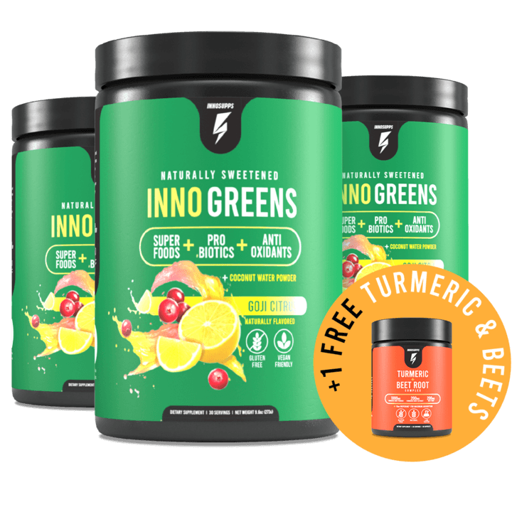 3 Bottles of Inno Greens & One FREE Turmeric + Beetroot Complex